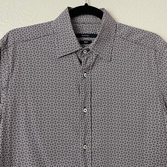 Gucci Dress Shirt Mens 41 16 White Blue Geometric Print Fitted Cotton Preppy - Picture 4 of 15